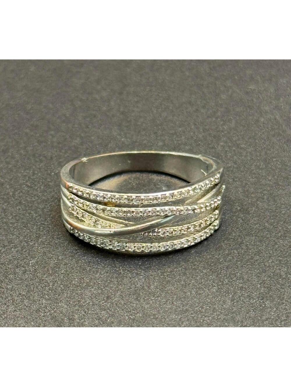 Sterling Toned Multi-Row Cubic Zirconia Ring - Size 10